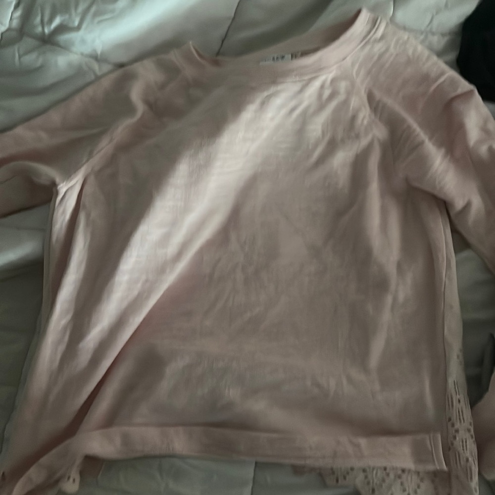 Jcrew pink crewneck with back lace detail